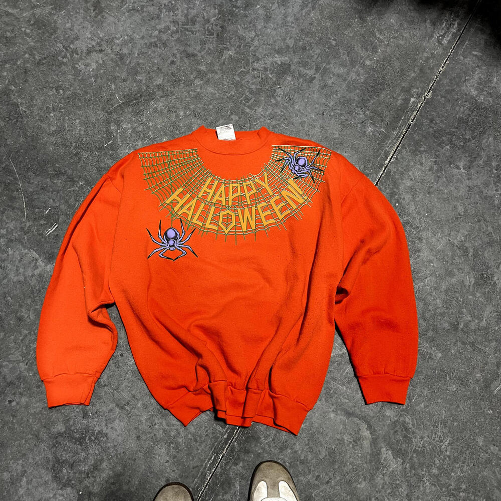 Vintage Orange Halloween Pumpkin Jack-O-Lantern Crewneck Sweatshirt Size X-Large